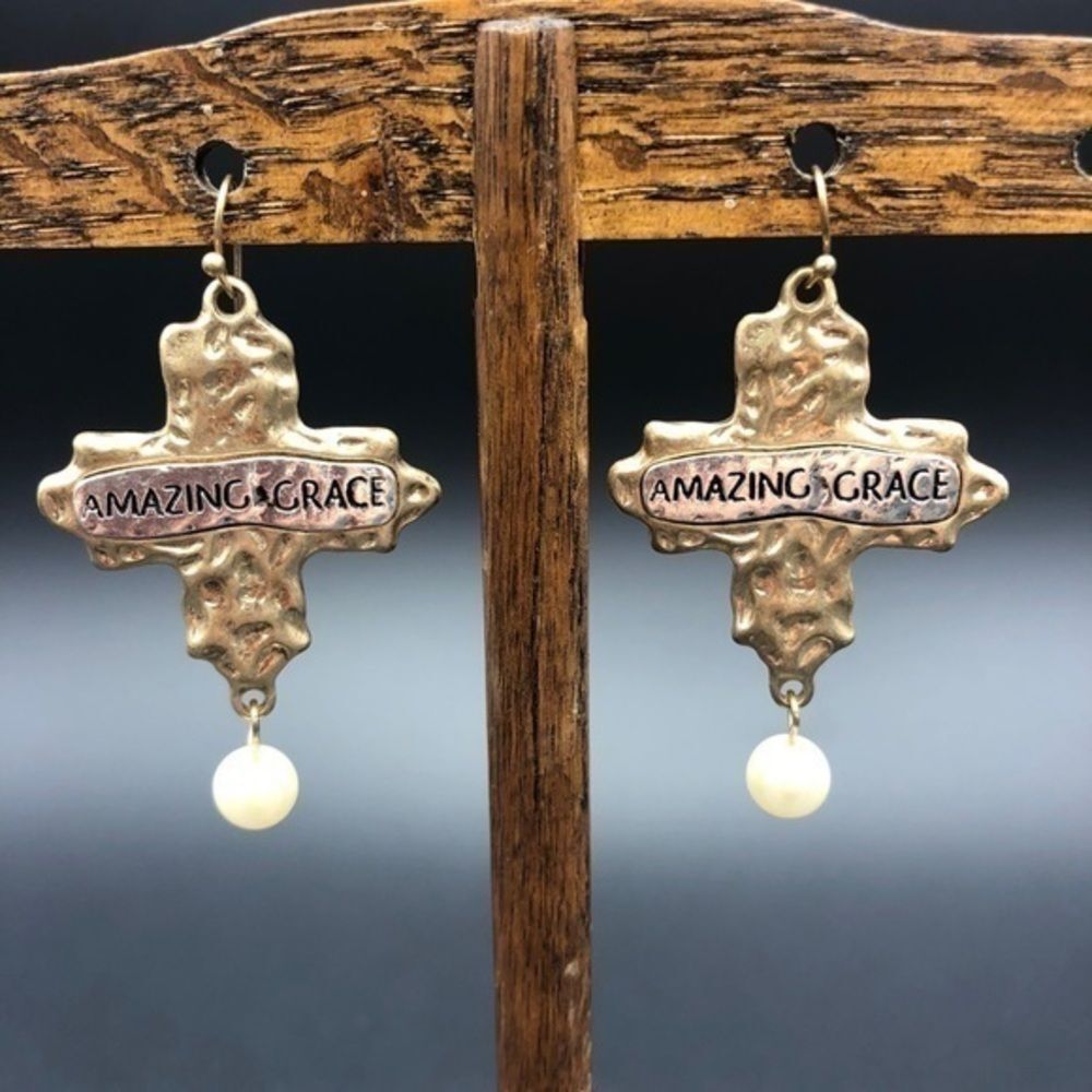 Amazing Grace Cross Earrings with Pearl